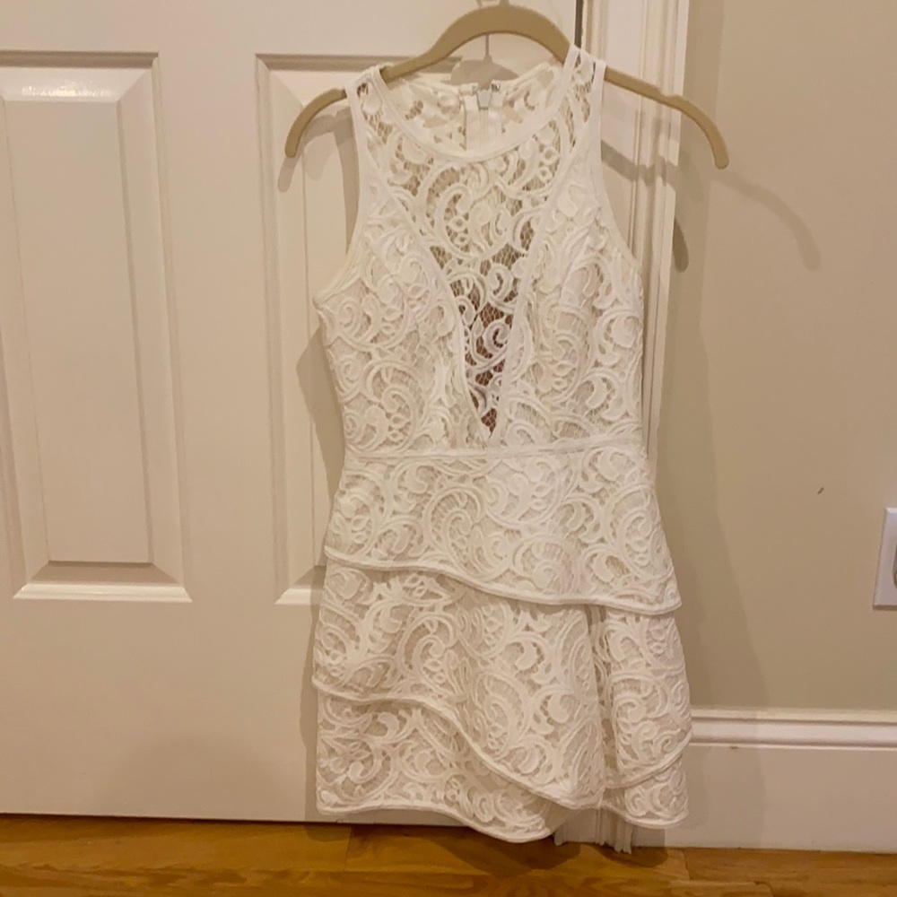 BCBG white lace mini dress